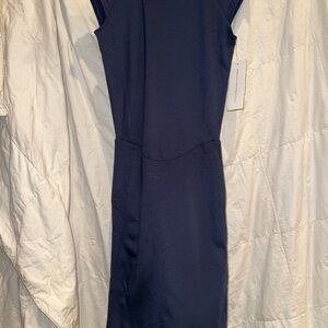 French Connection Blue Sheath Midi Dress Crew Neck Sleeveless